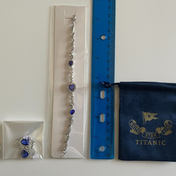 Titanic Jewelry Set - Heart of the Ocean Necklace, Bracelet, Earrings, Ring, and - Picture 8 of 8
